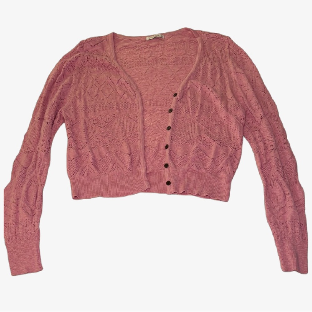 Pink Knit Cardigan Sweater with Long Sleeves